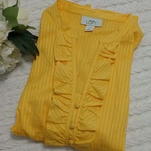 Ann Taylor Loft Ruffle Zip Blouse Top 3/4 sl 12